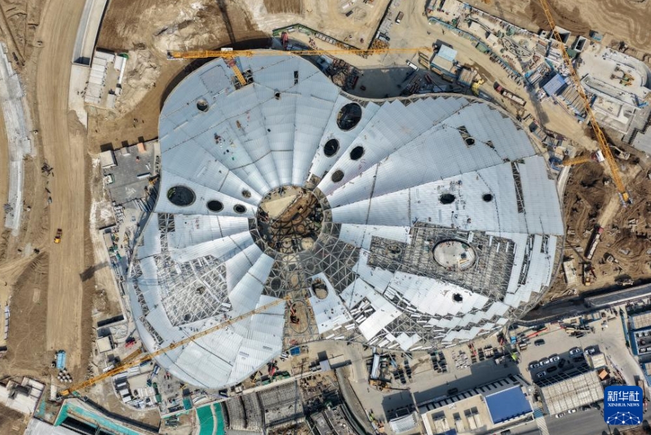 雄安新区スタートエリア都市文化広場プロジェクトの建設現場（4月2日ドローンによる撮影・牟宇）。