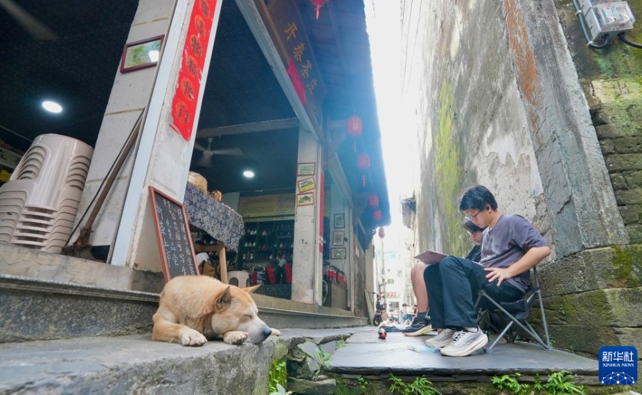 初秋を迎えた歴史ある町並みを写生する人で賑わう江西省の理坑村