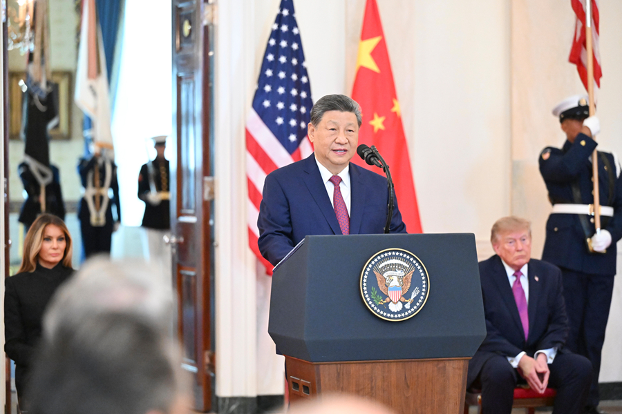 習近平国家主席、トランプ米大統領がホワイトハウスで開催した歓迎式典に出席