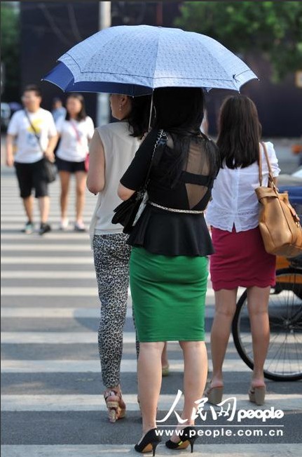 北京　街角の涼しげなファッションの女性たち