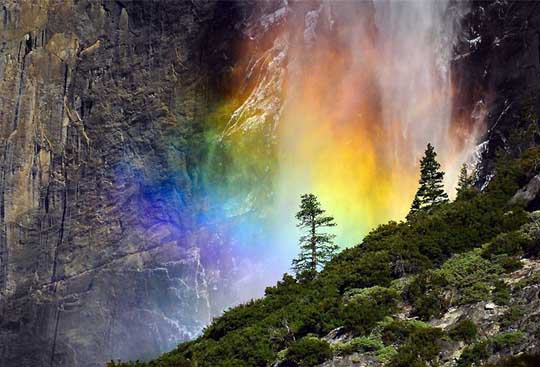 大自然の奇観　滝と鮮やかな虹