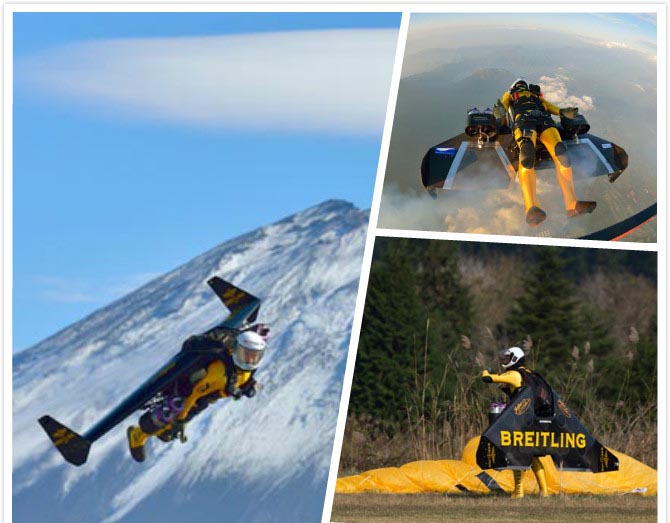 日本・富士山を飛ぶ「ジェットマン」イブ・ロッシーさん