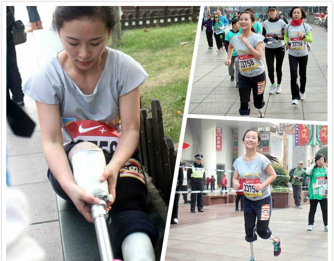 地震で両足を失った女性が5キロのマラソンを完走