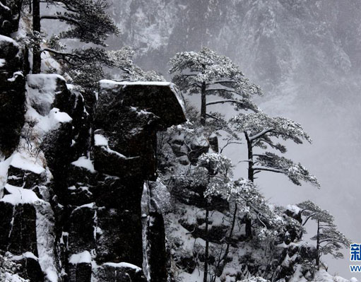黄山風景区でこの冬の初雪