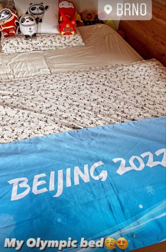 ナタリー・タシュレロバ選手が作った北京五輪の選手村と同じ仕様のベッド。