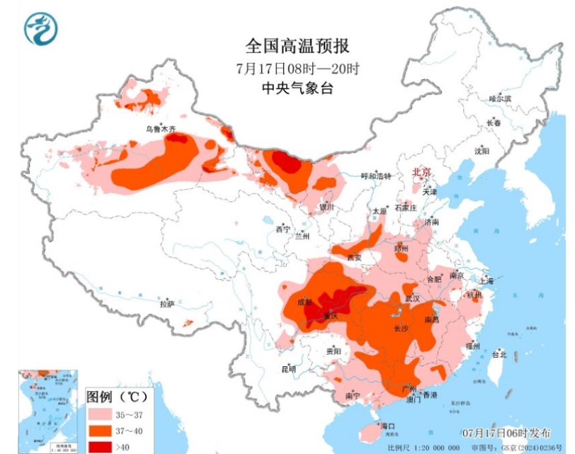 中国各地で7月の猛暑日が5－8日に