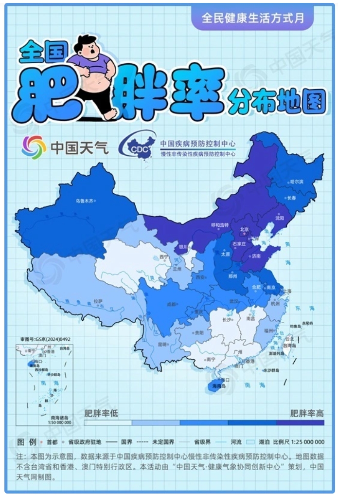 中国の肥満率分布マップ