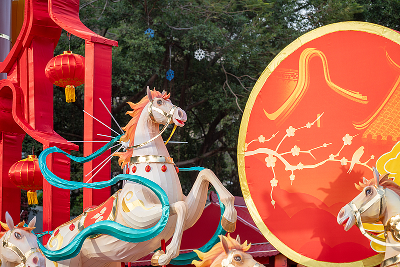 春節の祝賀ムード一色に包まれた深センのフラワーマーケット　広東省