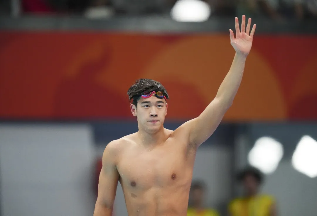 競泳男子100メートル自由形で大会2連覇を決めた潘展楽選手(撮影・陳沢国)。
